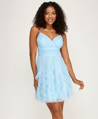 Juniors' Surplice-Neck Ruffle-Skirt Dress
