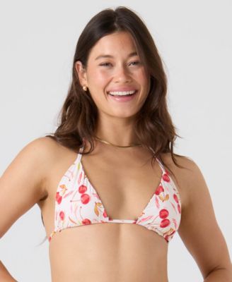 Women's Cherry Printed Reversible Mini Tiki Tri Halter Bikini Top