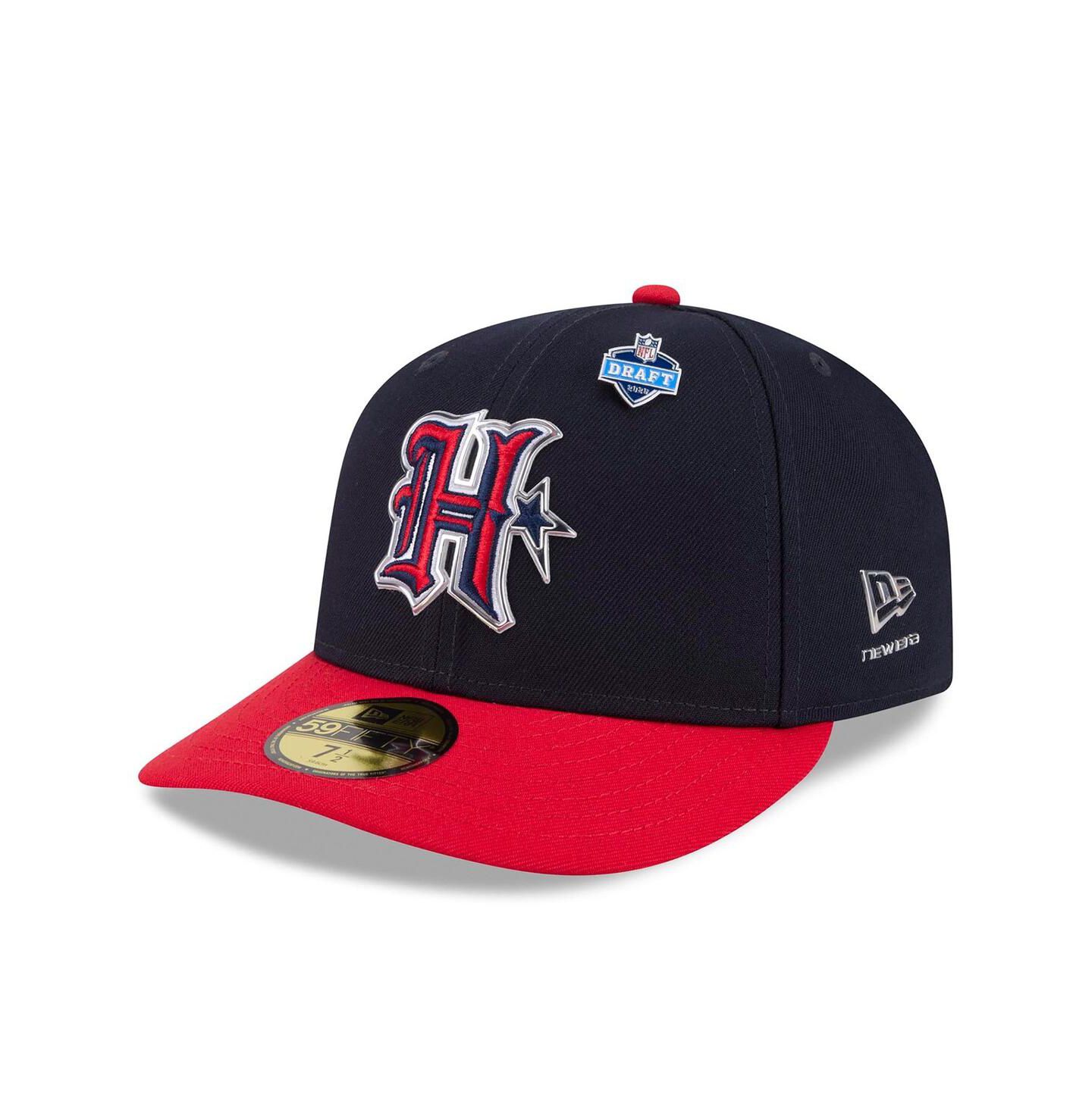Мужская кепка New Era Navy/Red Houston Texans 2026 NFL Draft Pre-Curved 59FIFTY Fitted Hat — фото 1