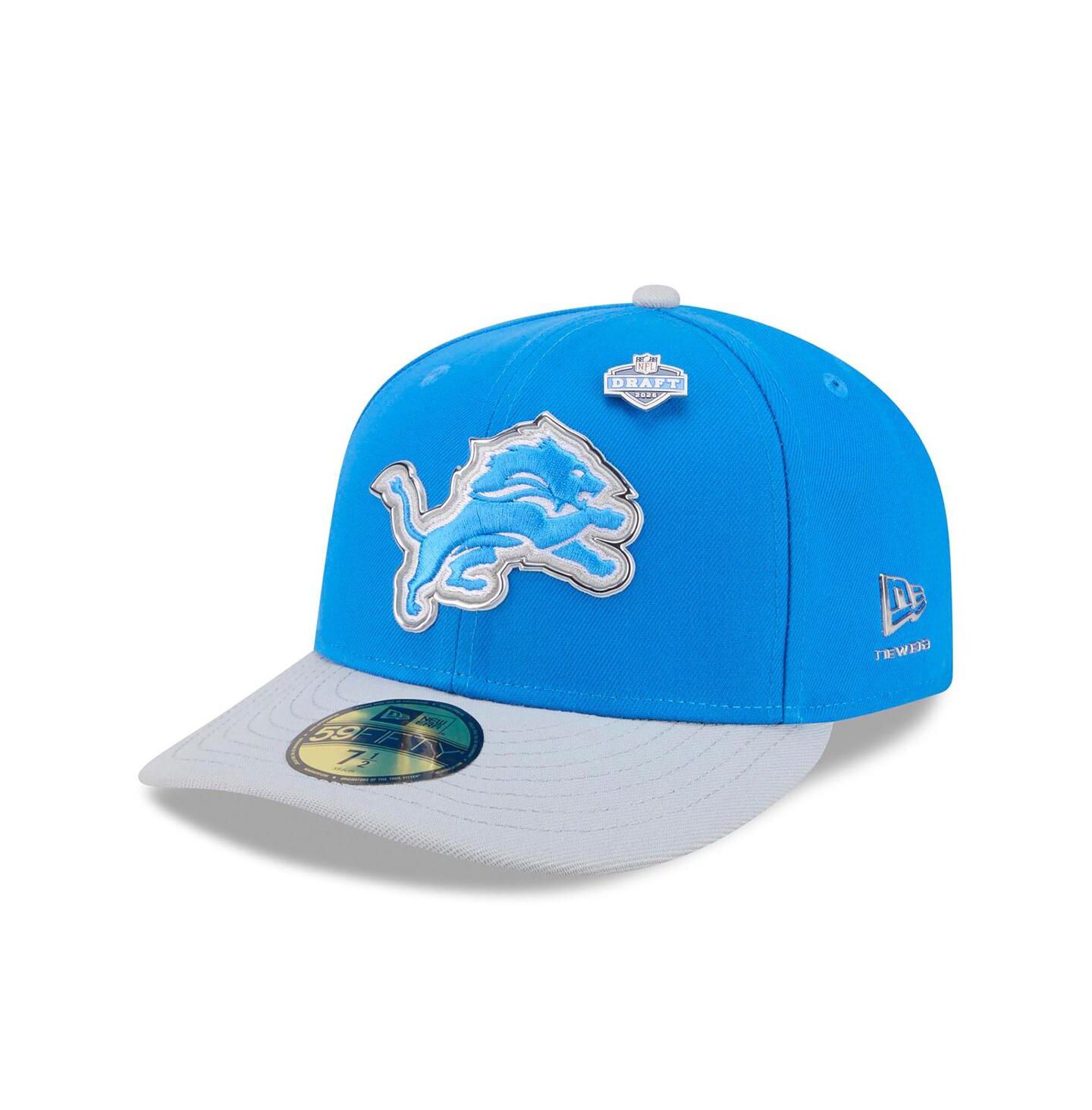 Мужская кепка New Era Blue/Silver Detroit Lions 2026 NFL Draft Pre-Curved 59FIFTY Fitted Hat — фото 1