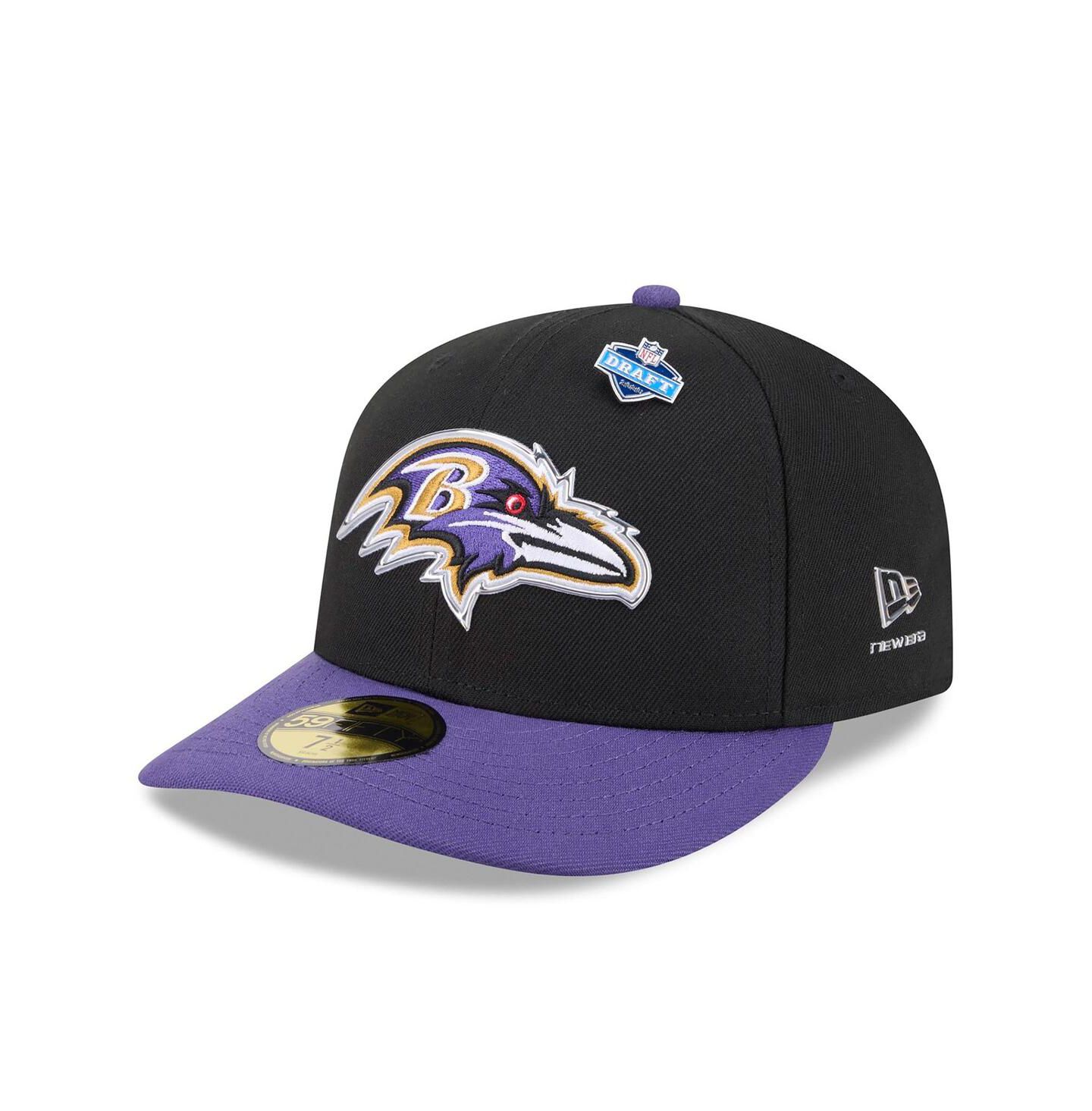 Мужская кепка New Era Black/Purple Baltimore Ravens 2026 NFL Draft Pre-Curved 59FIFTY Fitted Hat — фото 1