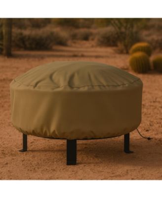 Outdoor Heavy-Duty Weather-Resistant PVC and 300D Polyester Round Fire Pit Cover with Drawstring and Toggle Closure