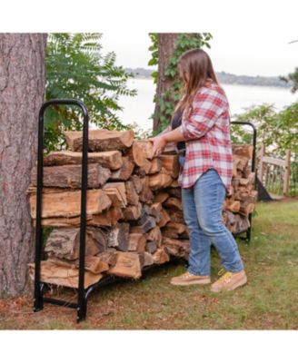 Outdoor Heavy-Duty Steel Firewood Log Rack Holder and Weather-Resistant Polyester Log Rack Cover - Black