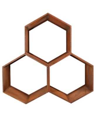 Indoor/Outdoor Heavy-Duty Steel Hexagon Honeycomb Fire Pit or Fireplace Firewood Log Rack Holder - 30" - Oxidized Rust Finish