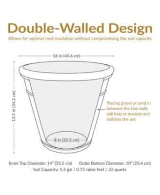 Weather-Resistant Double-Walled Arabella Outdoor Flower Pot Planter - 16"