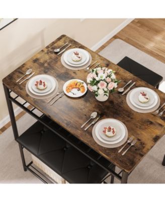 Dining Table Set for 4 with Upholstered Benches and 2 Stools, Small Kitchen Table Chairs Set of 4 for Apartment, Studio, Home and Small Space