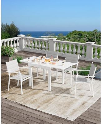 Expandable Patio Dining Table- 31-63in Aluminum Frame with Wood Pattern for 4-6 People