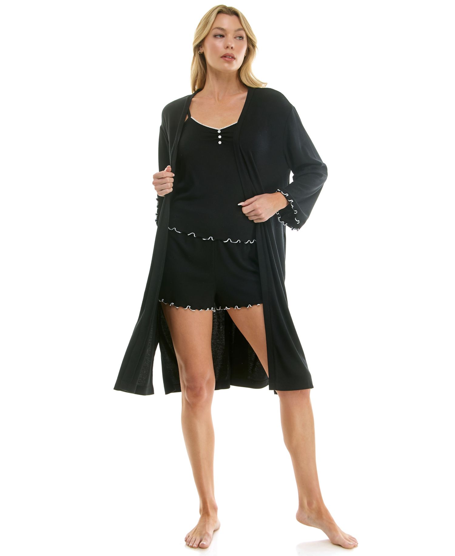 Women's Long-Sleeve Cardigan, Sleeveless Tank Top and Pull-On Shorts, 3-Piece Set