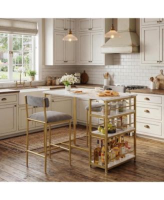 Dining Table Set for 2, Counter Height Kitchen Table and Chairs, Bar Table Set with 2 Velvet Bar Stools, 3 Piece Dining Room Table Set