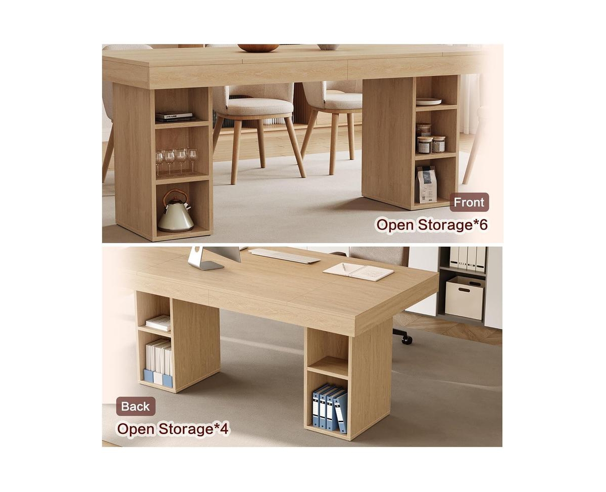 gaomon 4-6 Person Farmhouse Wooden Dining Table with Storage Cubes