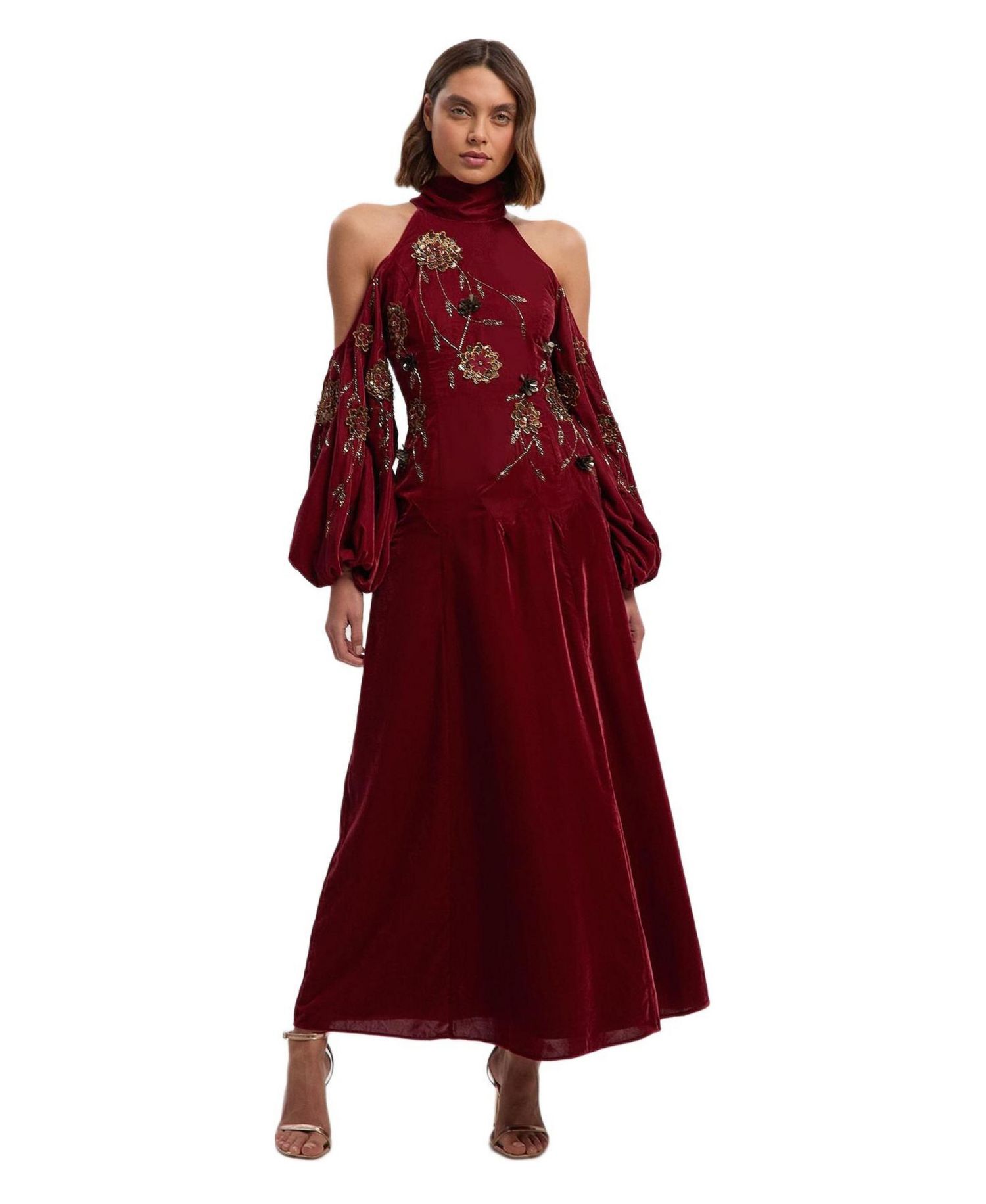Women's Embroidered High Neck Maxi Dress
