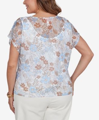 Plus Size Printed Oval Texture Knit Top