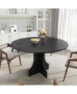Farmhouse Round Dining Table for 4-6 People, Wooden Circle Kitchen Table, Circular Breakfast Nook Furniture for Apartment