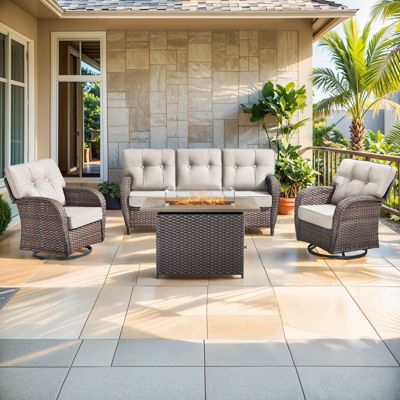 4-Piece Patio Furniture Set with 41'' Propane Fire Pit Table and 5'' Cushions