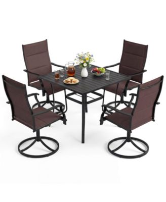 5PCS Outdoor Dining Set, 4 Swivel Chairs and Square Patio Table with Umbrella Hole