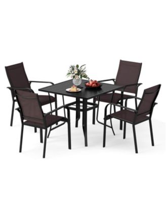 5 PCS Patio Furniture Dining Set, Outdoor Square Table and Stackable Chairs with Umbrella Hole
