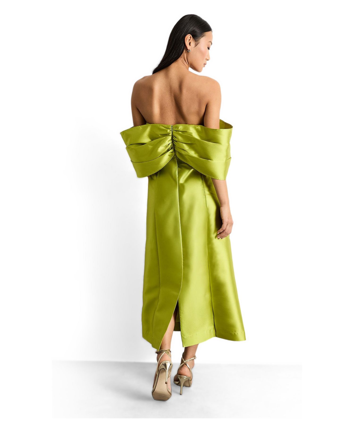 Women's Satin Twill Bardot Midi Dress
