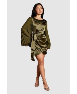 Women's Satin Pleated Flare Mini Dress