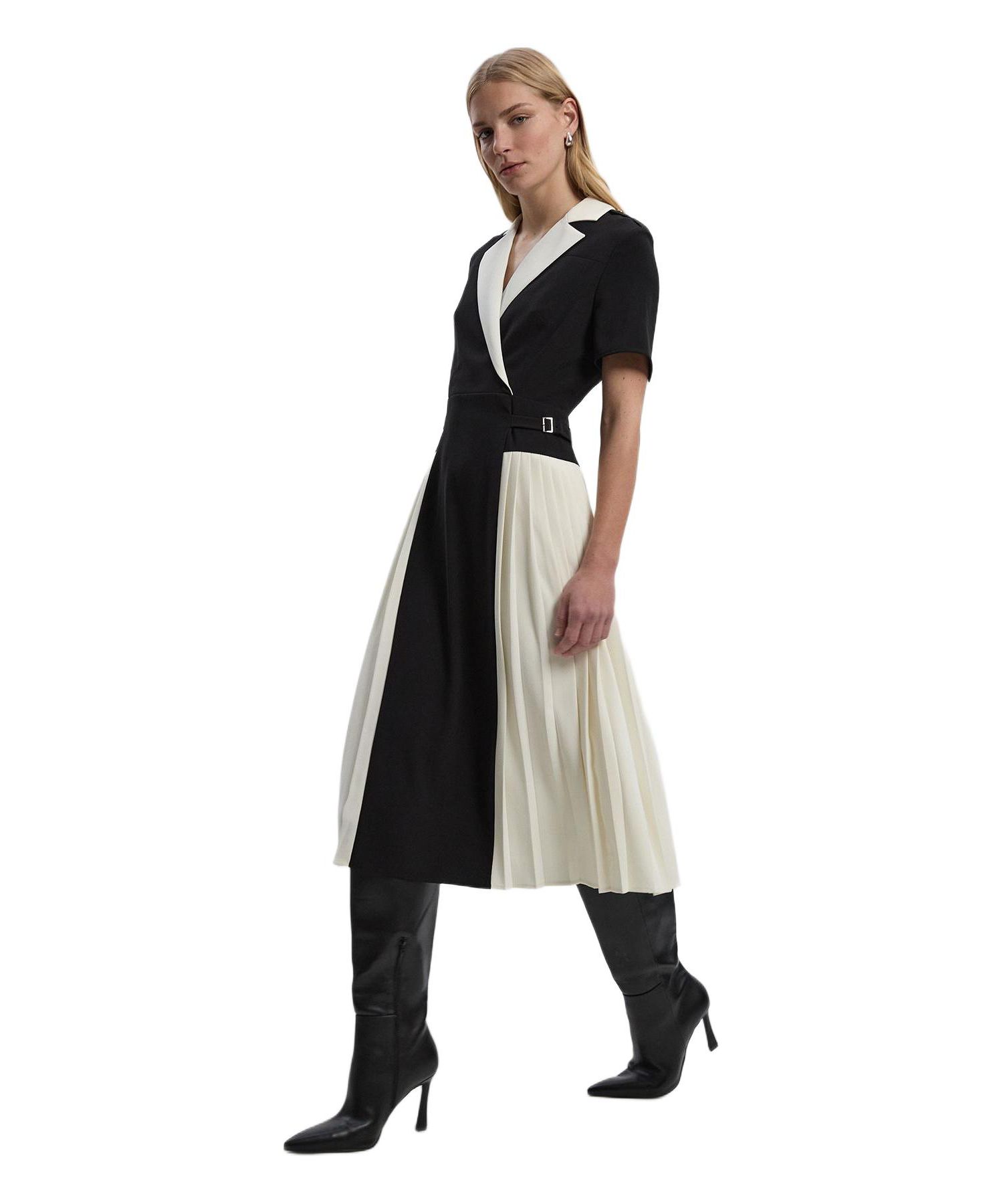 Women's Tailored Crepe Pleated Midi Shirt Dress