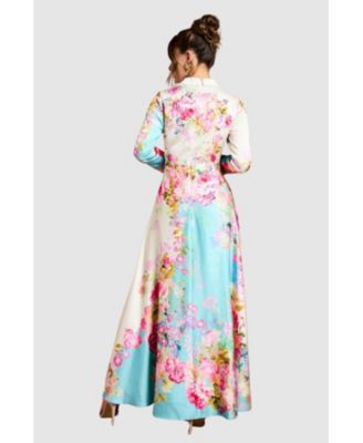 Women's Placement Print Wrap Front Gown