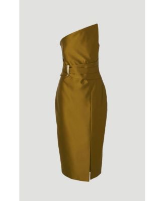 Women's Satin Twill Asymmetric Neck Midi Dress
