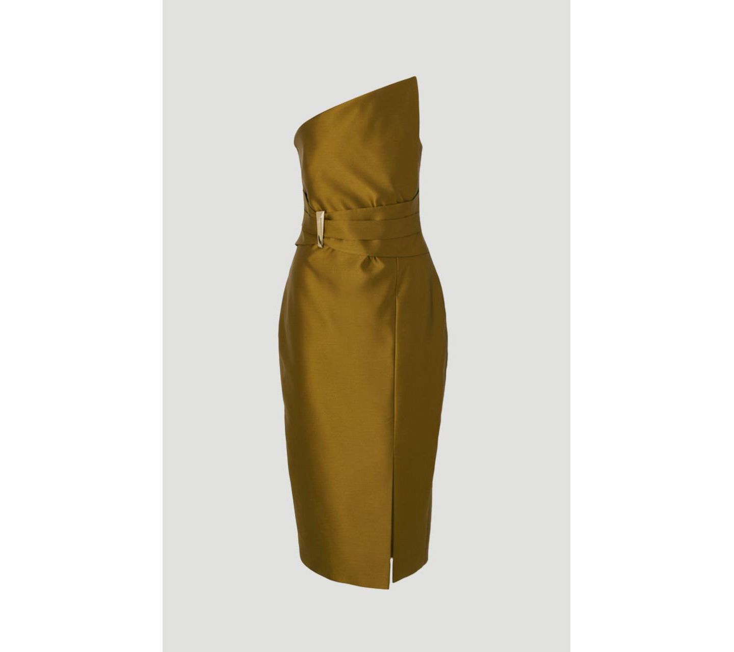 Женское платье Karen Millen Satin Twill Asymmetric Neck Midi, цвет: Золотой — фото 5