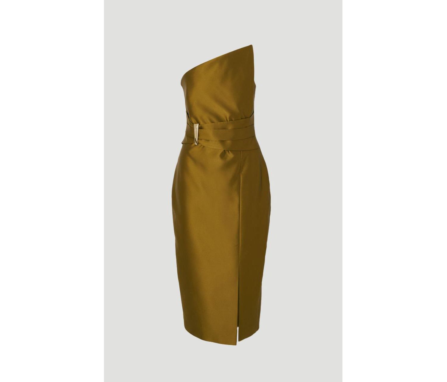 Women's Satin Twill Asymmetric Neck Midi Dress