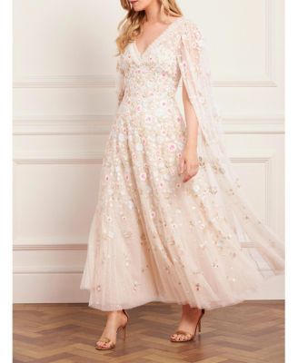 Women's Ethereal Blooms Cape Sleeve Ankle Gown