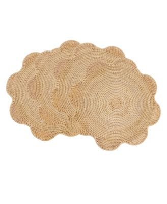 Scalloped Rattan Round Placemats, Set of 4