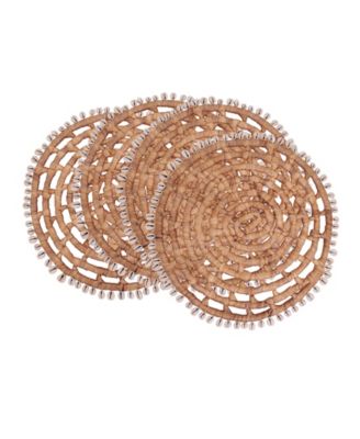 Shell Trimmed Water Hyacinth Round Placemats, Set of 4