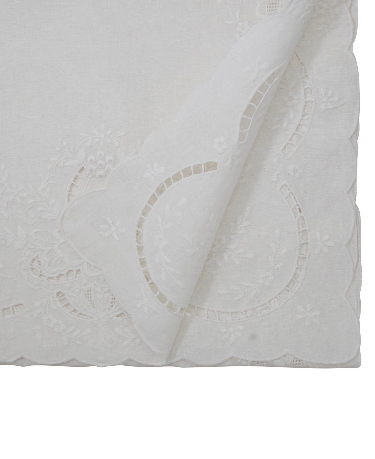 Saro Lifestyle Embroidered Linen Scalloped Table Runner