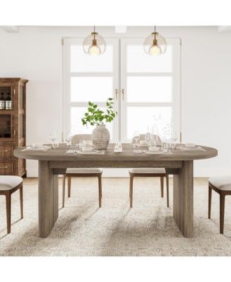 Oval Dining Table for 6-8 People, Farmhouse Dining Room Table with Thick Sturdy Wooden Base for Kitchen, Living Room