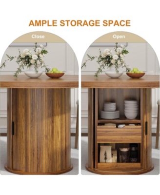 47 Inch Round Dining Table for 4-6, Kitchen Table with 2-Layer Storage Shelf and a Drawer, Farmhouse Circle Dinner Table