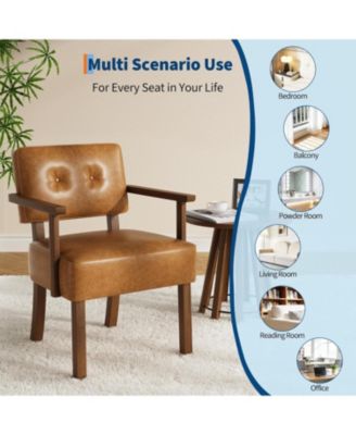 Set of 2 Mid Century Modern Accent Chairs, Faux Leather Armchairs with Button Tufted Back,Upholstered Lounge Chair Set with Wood Frame