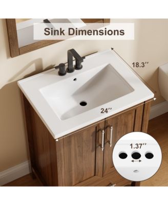 Bathroom Vanity with Ceramic Sink, Bathroom Storage Cabinet with Drawer and 2 Soft Closing Doors, Single Sink Bathroom Vanity with Integral Top