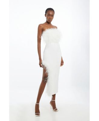 Women's Feather Detail Bandeau Knit Midi Dress