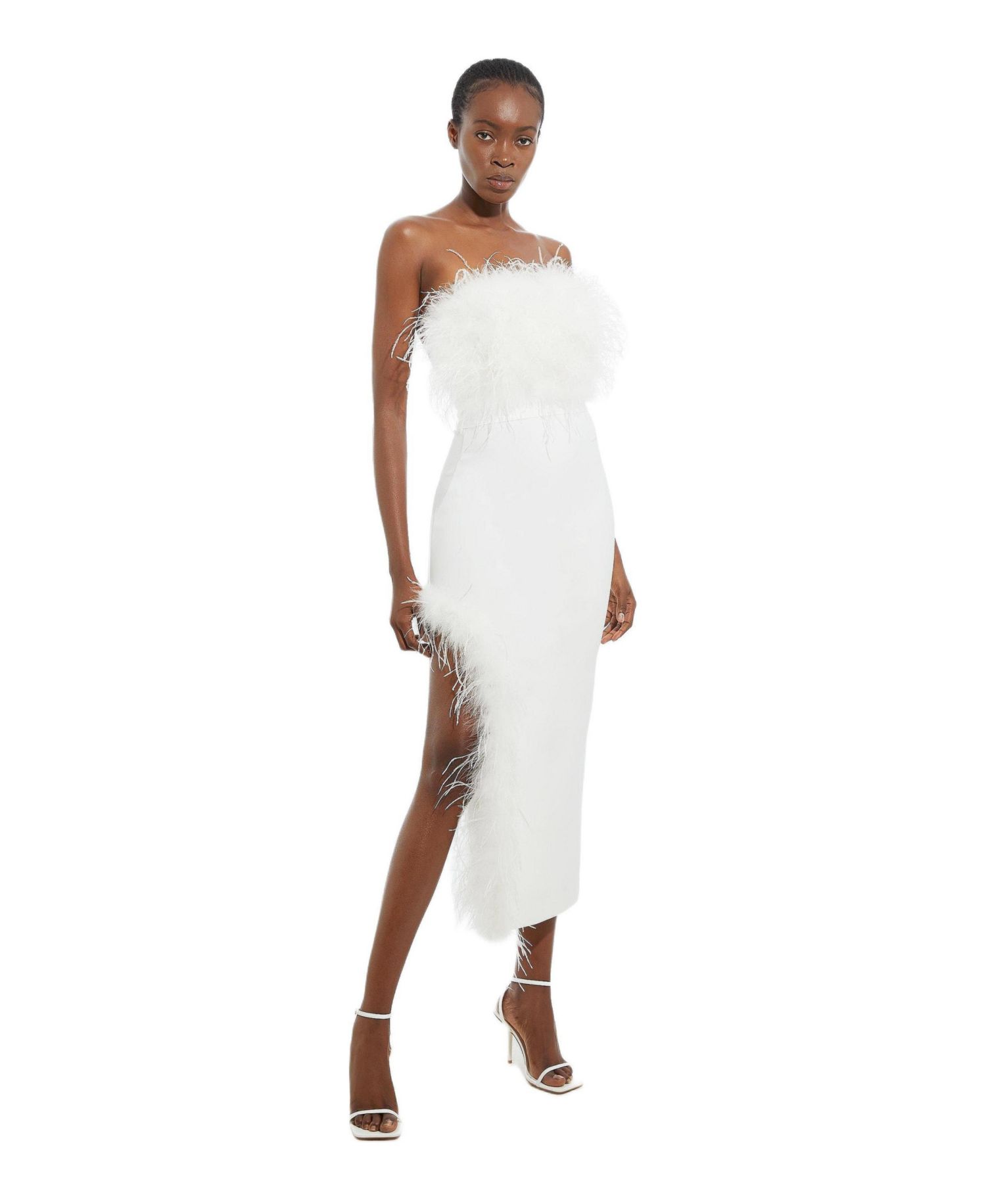 Women's Feather Detail Bandeau Knit Midi Dress