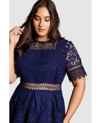 Women's Short Sleeve Lace Midi Dress