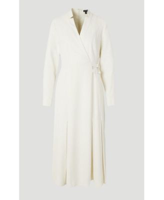 Women's Crepe Buckle Waist Midi Shirt Dress