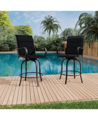 2 Piece Outdoor Swivel Bar Stools, High Back with Armrests, Counter Height for Deck Lawn Garden Backyard