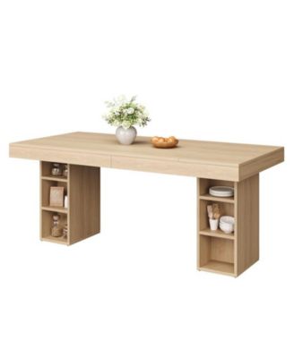 6-8 Person Farmhouse Wooden Dining Table with Storage Cubes
