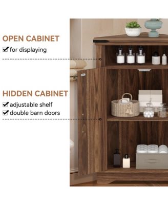 Farmhouse Corner Bathroom Cabinet with Sliding Barn Door - Adjustable Shelf and Compact Organizer - Space-Saving Floor Standing Cabinet