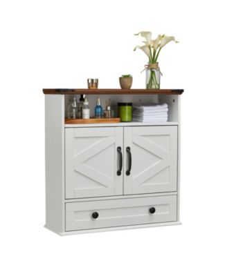 Farmhouse Wall Cabinet with Barn Doors and Adjustable Shelf, 25 in Wide Bathroom Storage Organizer for Bath, Laundry and Entryway