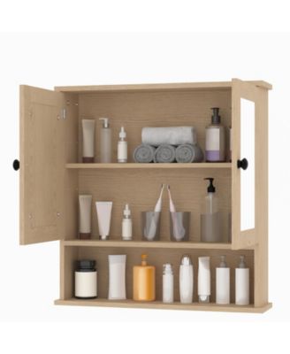 Mirrored Bathroom Wall Cabinet with Adjustable Shelf, 22.2 x 5.1 x 23 in Over Toilet Storage Organizer for Bathroom Spaces