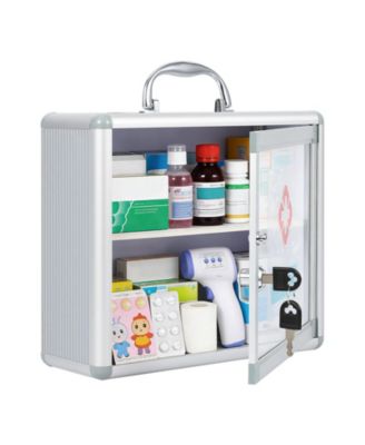 Lockable Medicine Cabinet with Clear Door and Handle, Wall Mount or Carry Storage Box for Bathroom and Home Use