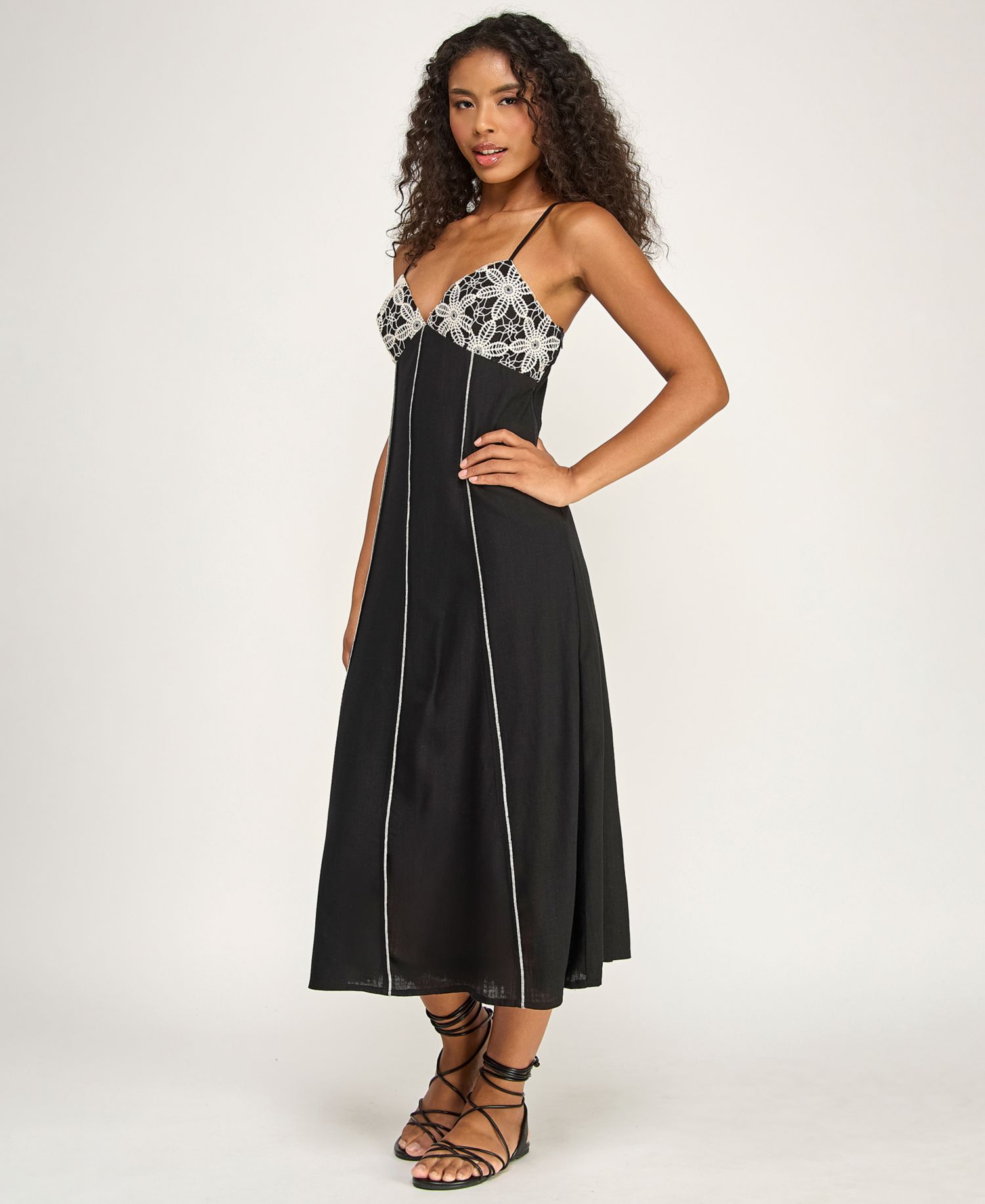 Juniors' Crochet Trim Midi Dress