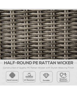 Outdoor 4pcs Patio Furniture Set, 2 Plastic Rattan Chairs, 1 PE Wicker Loveseat Sofa, 1 Center Coffee Table, Soft Cushions for Backyard, Garden, Grey