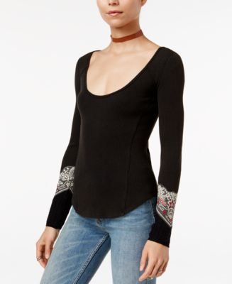 Free People Bandana-Cuff Waffle-Knit Top Macy's