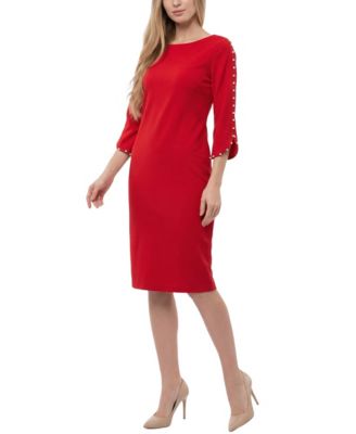 Petite 3/4 Mother of Pearl-Detail Petal-Sleeve Dress