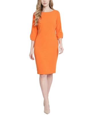 Petite 3/4 Mother of Pearl-Detail Petal-Sleeve Dress